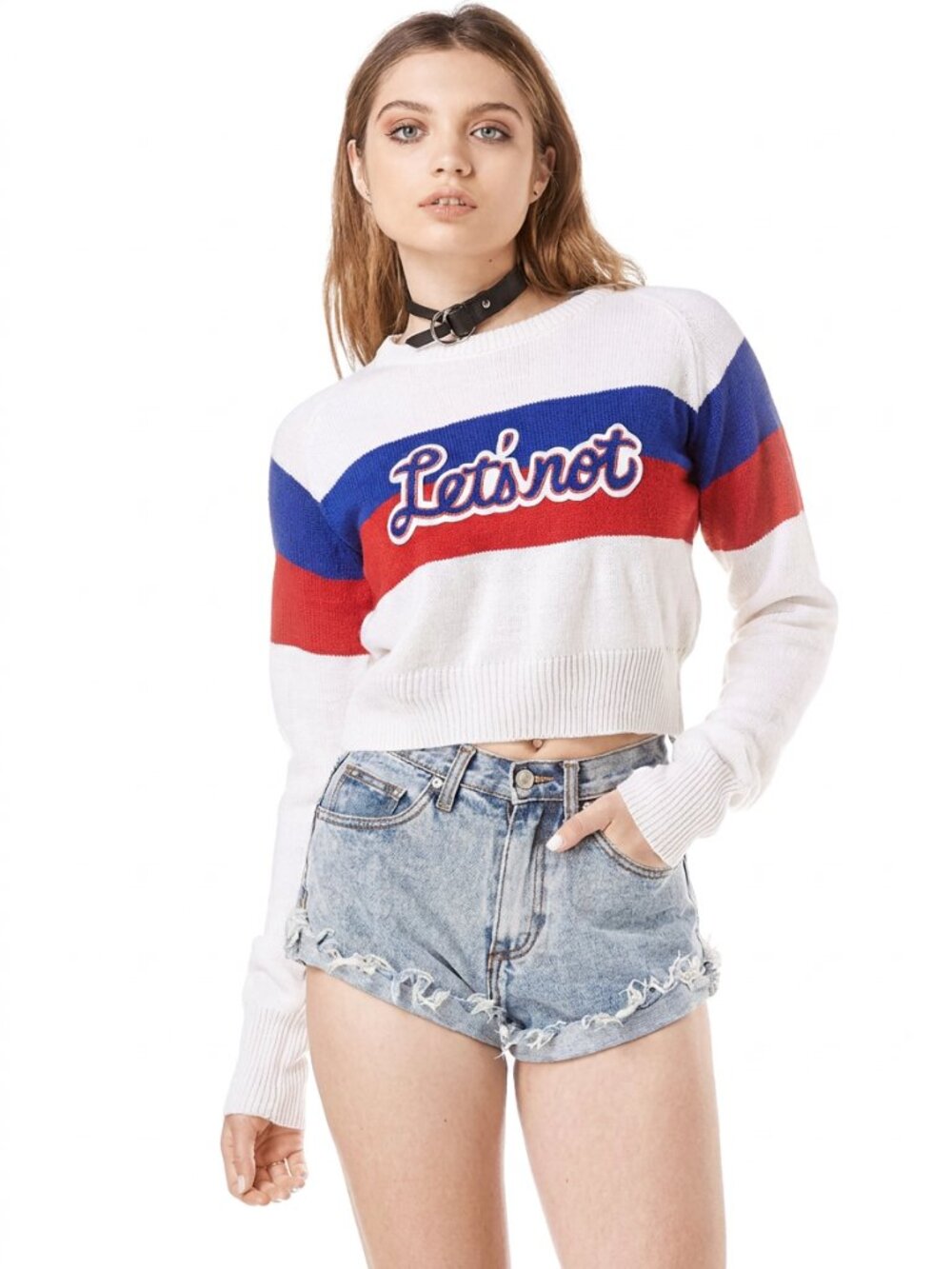 UNIF Let's Not cheerleader collegiate colorblock sweater